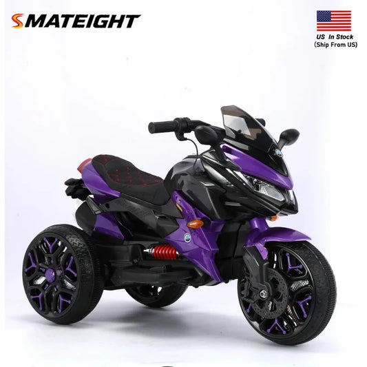 12V Kids Electric Ride On Motorcycle, 3-Wheel Battery Powered Motorbike with PU Seat, Training Wheels, Manual Throttle, Lights