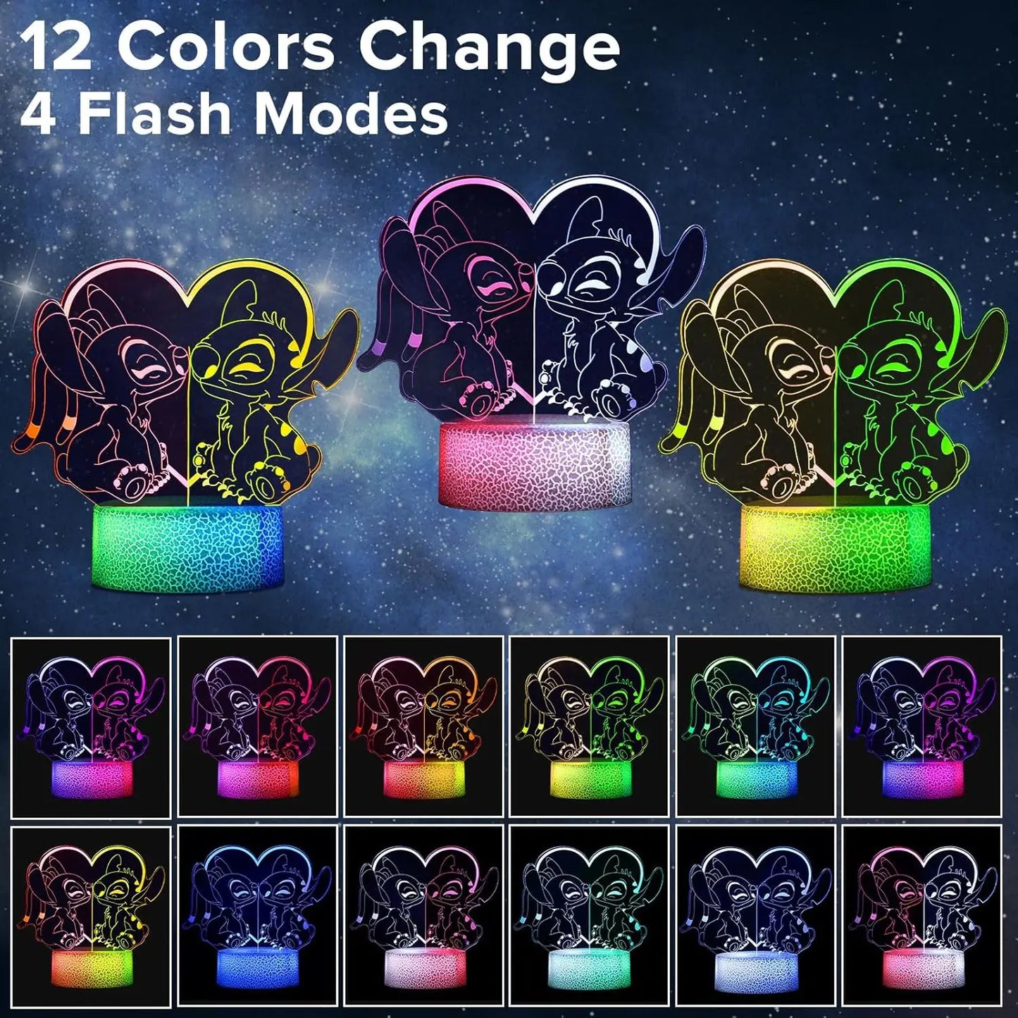 Lilo & Stitch Two Color Night Light 3D Illusion LED Home Children's Decoration Bedroom with Remotenight Light Christmas Gift