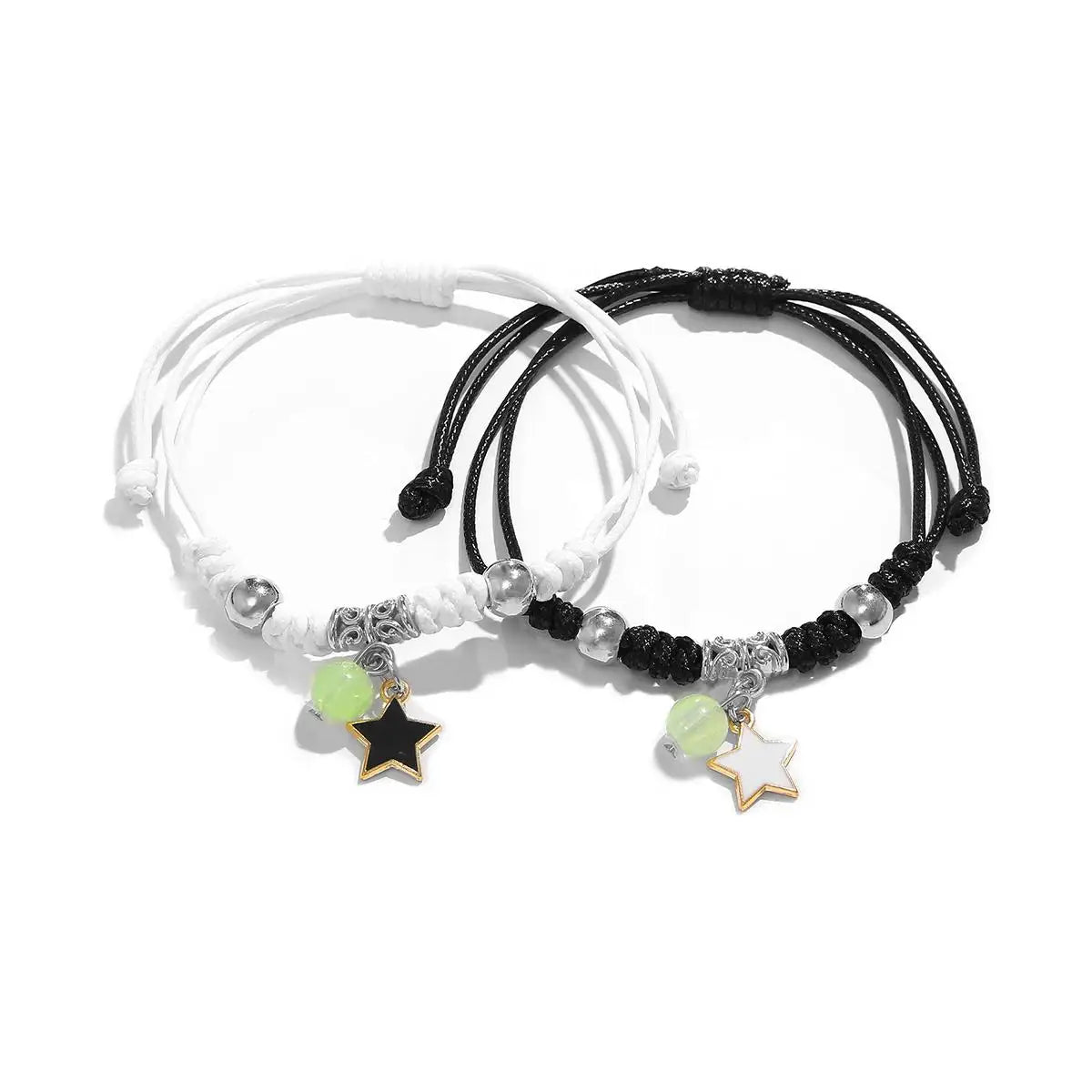2PC Fashion Luminous Beads Star Couple Bracelet for Women Men Charm Cat Flower Heart Moon Love Matching Friend Bracelet Jewelry