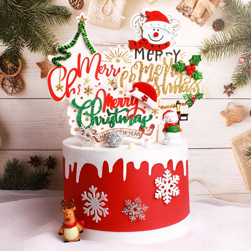 Merry Christmas Cake Toppers Cartoon Xmas Tree Cake Decor Snowman Happy New Year Cupcake Toppers Decor For Party Home 2025 Noel