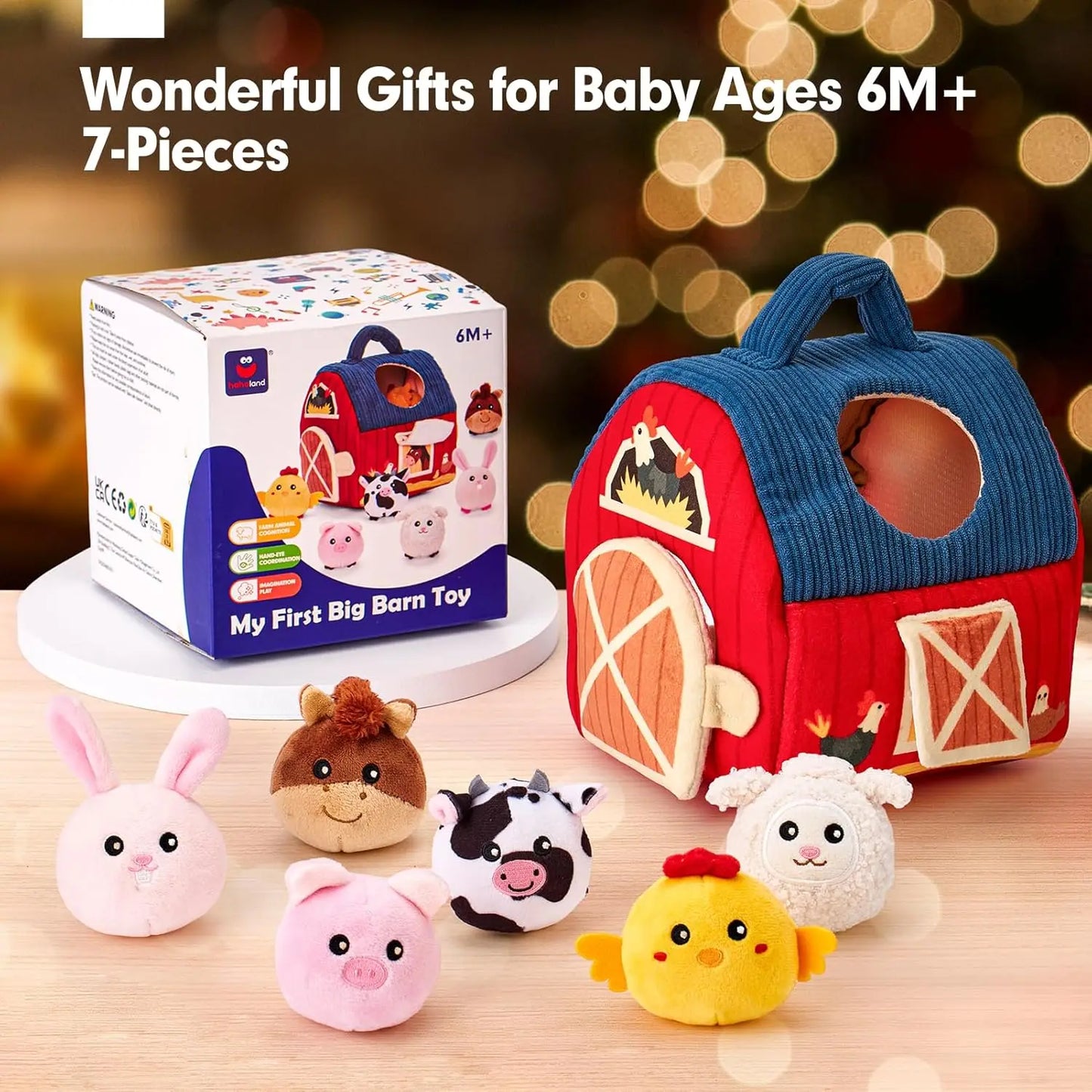 Portable Baby Barn Toy Box Farm Mini Doll with Filled Farm Animals Montessori Toddler Sensory Toy for 1-3 Years Old Children