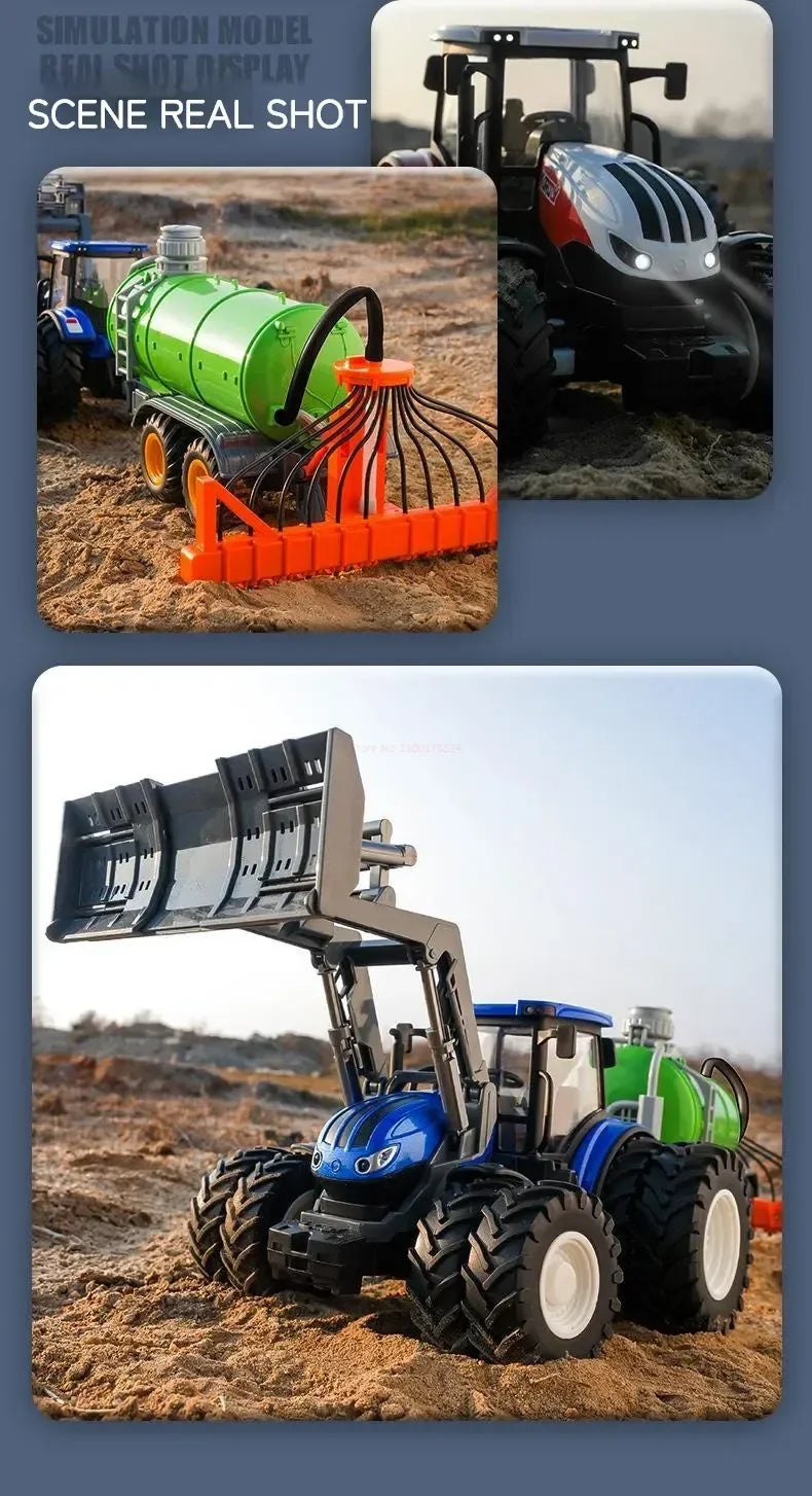 1:24 Inertia Tractor Trailer With Headlights Farm Toy Set Car Truck Farm Simulation Child'S Birthday Christmas New Year Gift