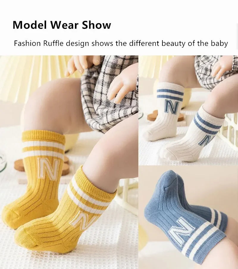 3Pairs/Lot Baby Letter Socks Knit Soft Cotton Sock Kids Long Knee High Socks Infant Toddler Baby Boys Girls Cute Stripe Socks