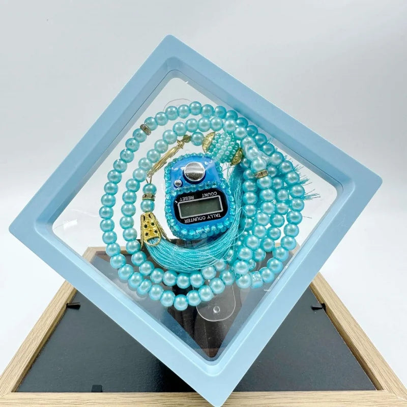 Muslim Prayer Beads Bracelet And Finger Counter Set Colour 99 Imitation Pearl Bracelets Resettable Finger Counter Ring