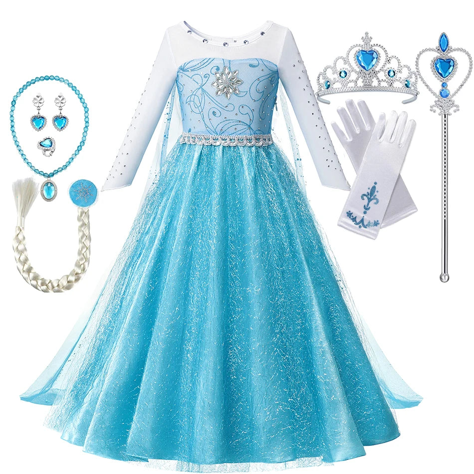 Summer Fancy Queen Elsa Anna Costume Girls Princess Dress Toddler Halloween Cosplay Party Vesidos For 2-10 Years