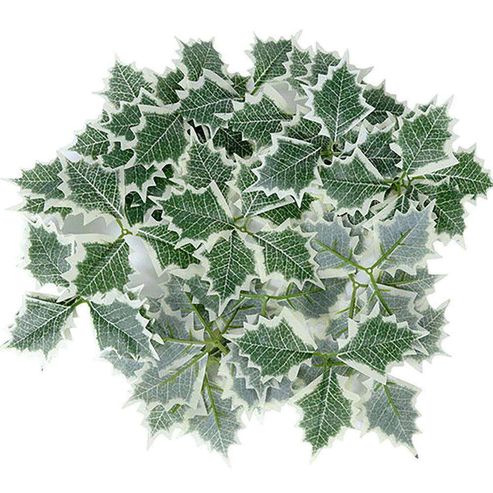 50/5Pcs Christmas Holly Leaves Artificial Red Berries DIY Christmas Flower Wreath Decoration for Home Xmas New Year Gifts Decor