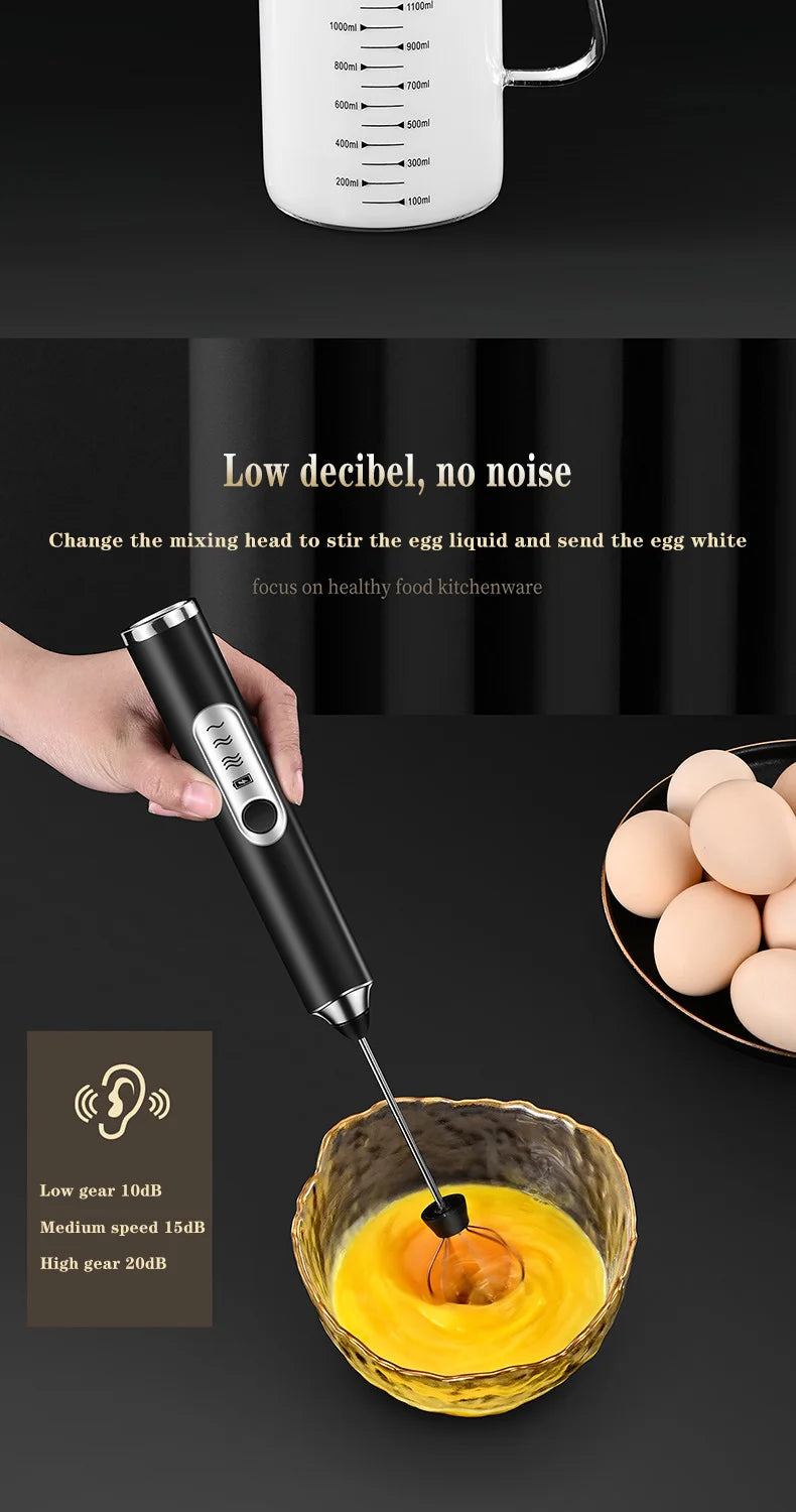 TINSOL Electric Milk Frother Mini Handheld Wireless Power Type-C Charging Convenience Coffee Milk Whipping Kitchen Whisk