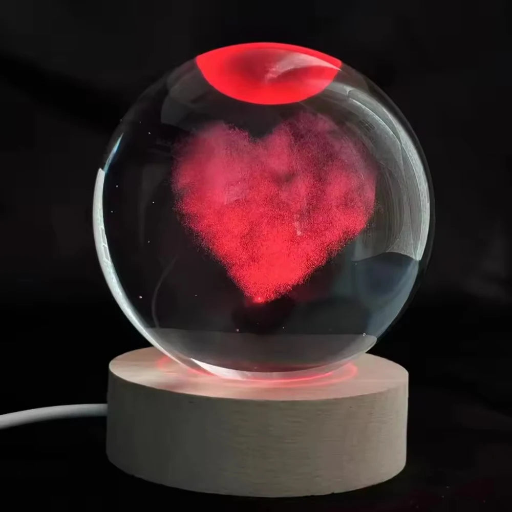 6cm 3D Interior Sculpted Saturn Illuminated Crystal Ball Ornament with Colorful Wood Base Nightlight Indoor Tabletop Birthday