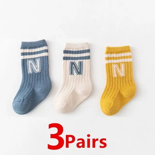 3Pairs/Lot Baby Letter Socks Knit Soft Cotton Sock Kids Long Knee High Socks Infant Toddler Baby Boys Girls Cute Stripe Socks