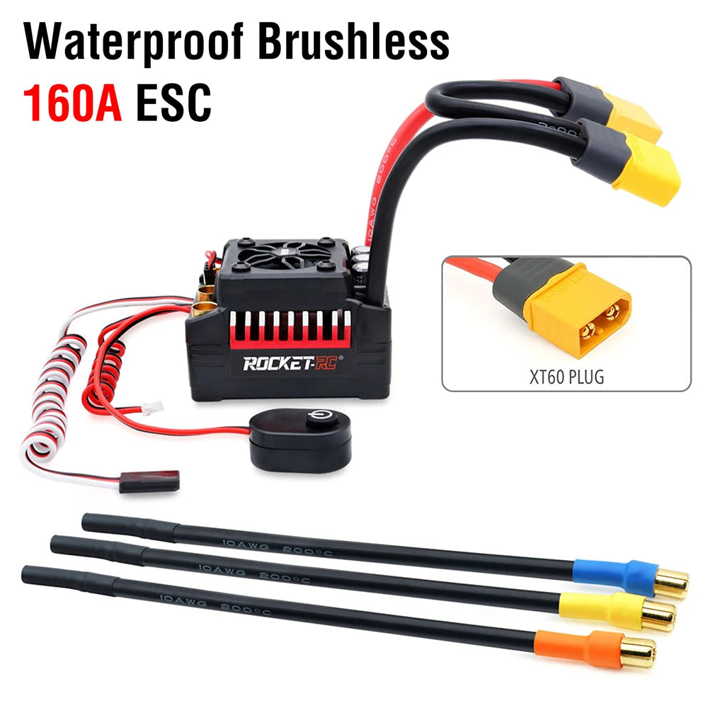 SURPASSHOBBY Rocket RC 130A ESC Brushless 160A ESC 4S Electronic Speed Controller Waterproof for 1/7 1/8 RC Car Buggy Truck