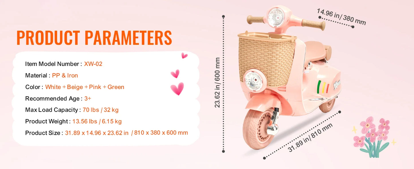 SucceBuy Kids Ride On Motorcycle 6/12V Battery Powered Electric Motorcycle Trike with Speed 2mph Ride on Toys for Children Gifts