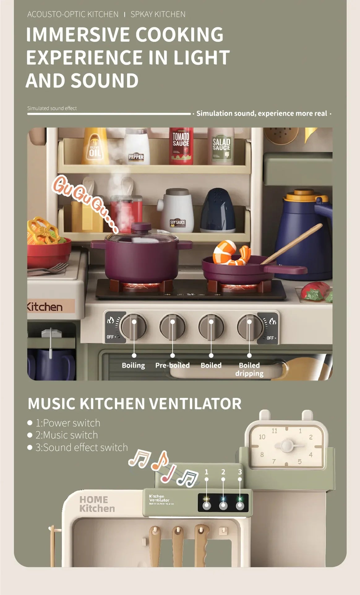 New 93cm Children's Simulated Spray Kitchen Tableware Set Sound Light Smoke Water Tableware Table Toy Christmas Gift Toy