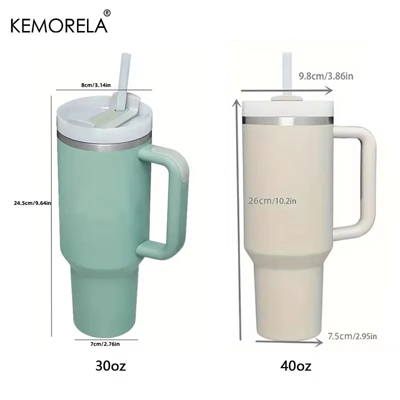 KEMORELA 30&40 oz Tumbler With Handle Lid Straw 887/1182ML Stainless Steel Water Bottle Vacuum Thermos Cup Travel Car Coffee Mug