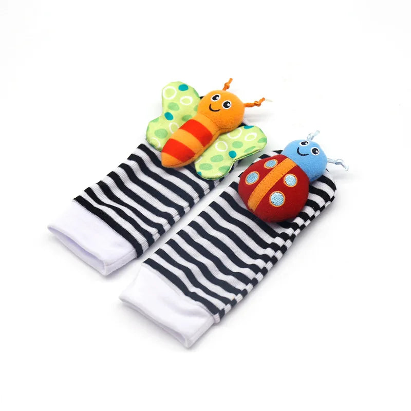4Pcs Baby Toy 0-12 Months Baby Rattles Toys Animal Socks Wrist Strap +Rattle Baby Foot Socks Bug Wrist Strap Toddler Socks