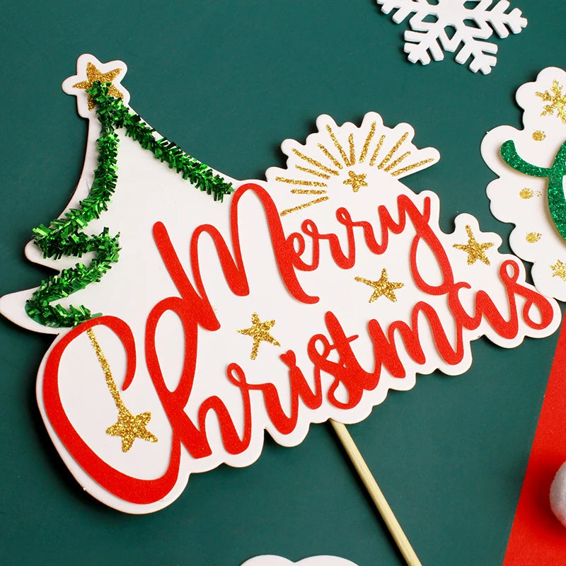 Merry Christmas Cake Toppers Cartoon Xmas Tree Cake Decor Snowman Happy New Year Cupcake Toppers Decor For Party Home 2025 Noel