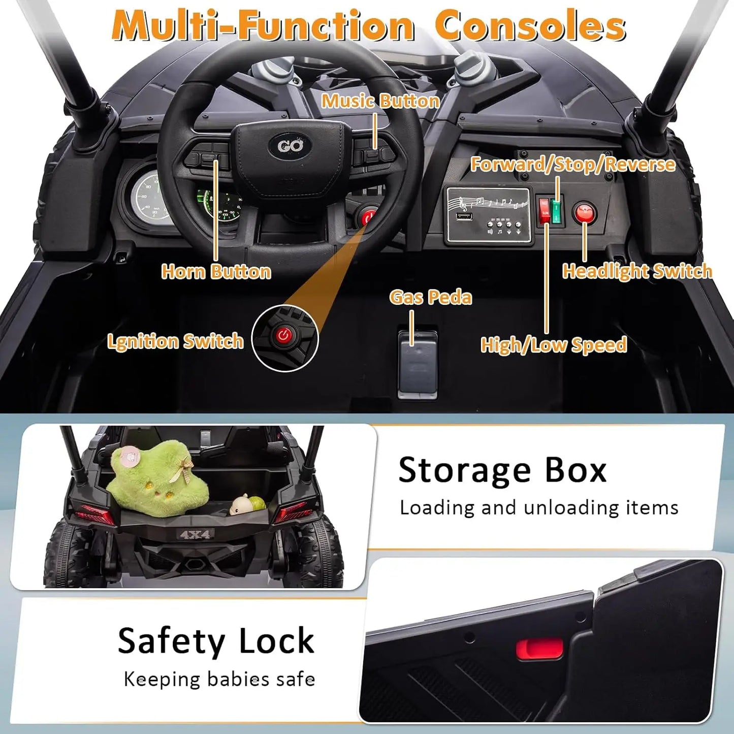 24V Ride on Cars for Kids,Kids Electric Vehicles UTV with Remote Control, Safety Belt, Horn,Music, and Lights, 3 Speeds