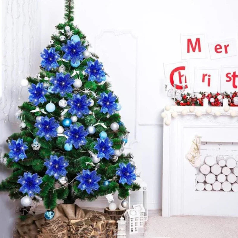 14.5cm Glitter Artifical Christmas Flowers Merry Christmas Tree Decoration Happy New Year Ornaments Xmas Fake Flowers Natal