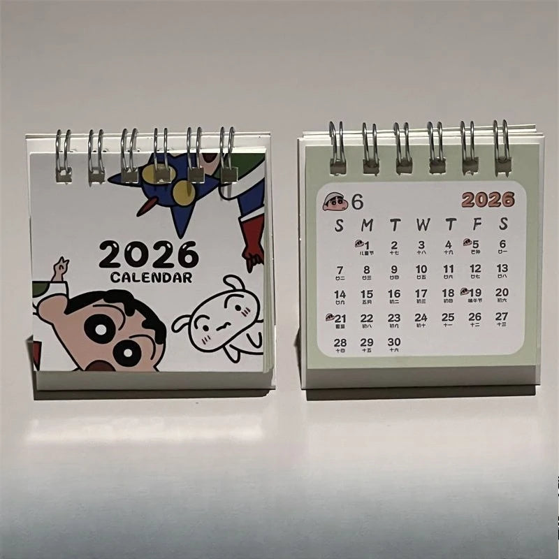 2026 Crayon Shin-chan Mini Calendar Anime Desk Calendar Creative Coil Calendar Planner Desktop Decoration Office Stationery Gift