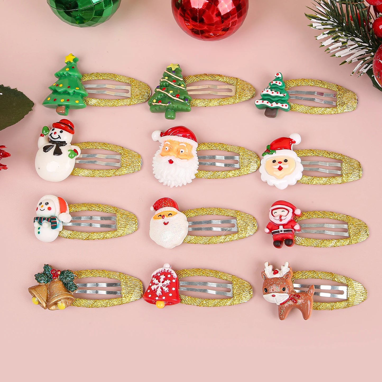 4Pcs Girls Christmas Hair Accessories Glitter BB Hairpin Cartoon Hair Clip Santa Claus Barrette Clips for Kids Hair Accessories