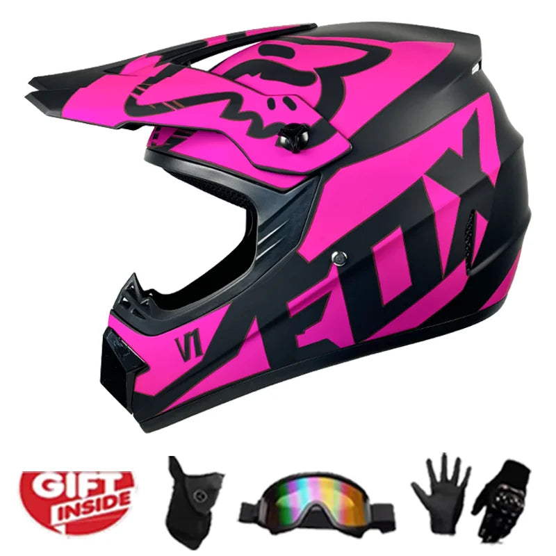 Kids MX Helmet Kit - DOT/ECE Certified Full-Face Helmet + Ventilated Off-Road Goggles + Riding Gloves