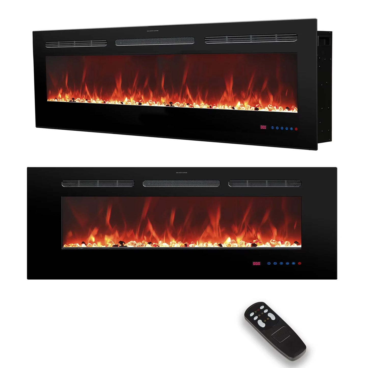 Wall mounted electric fireplace realistic flame effect adjustable thermostat dimmer remote control 1500W