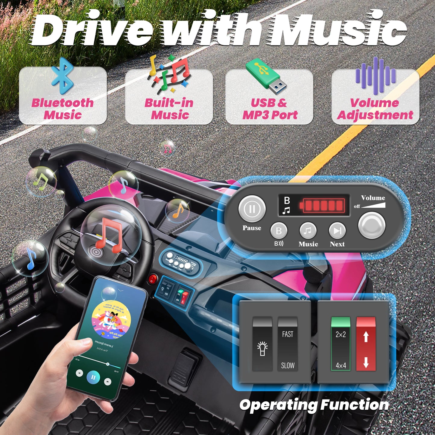 24V XL 2 Seater Ride on Toys Car for Girls, 2WD/4WD Switchable Off-Road UTV w/Long-Endurance Battery Power, 3-Speed Remote Contr