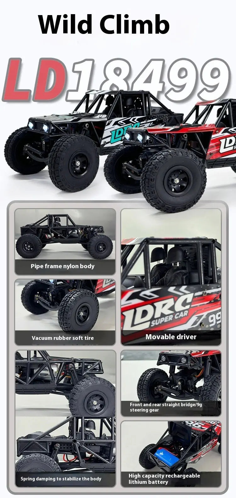 LDRC LD18499 1:18 4x4 4WD RC Car Remote Control Climbing Toy Vehicle Model for Boys Gift Off-Road Capable Scale Toy Car
