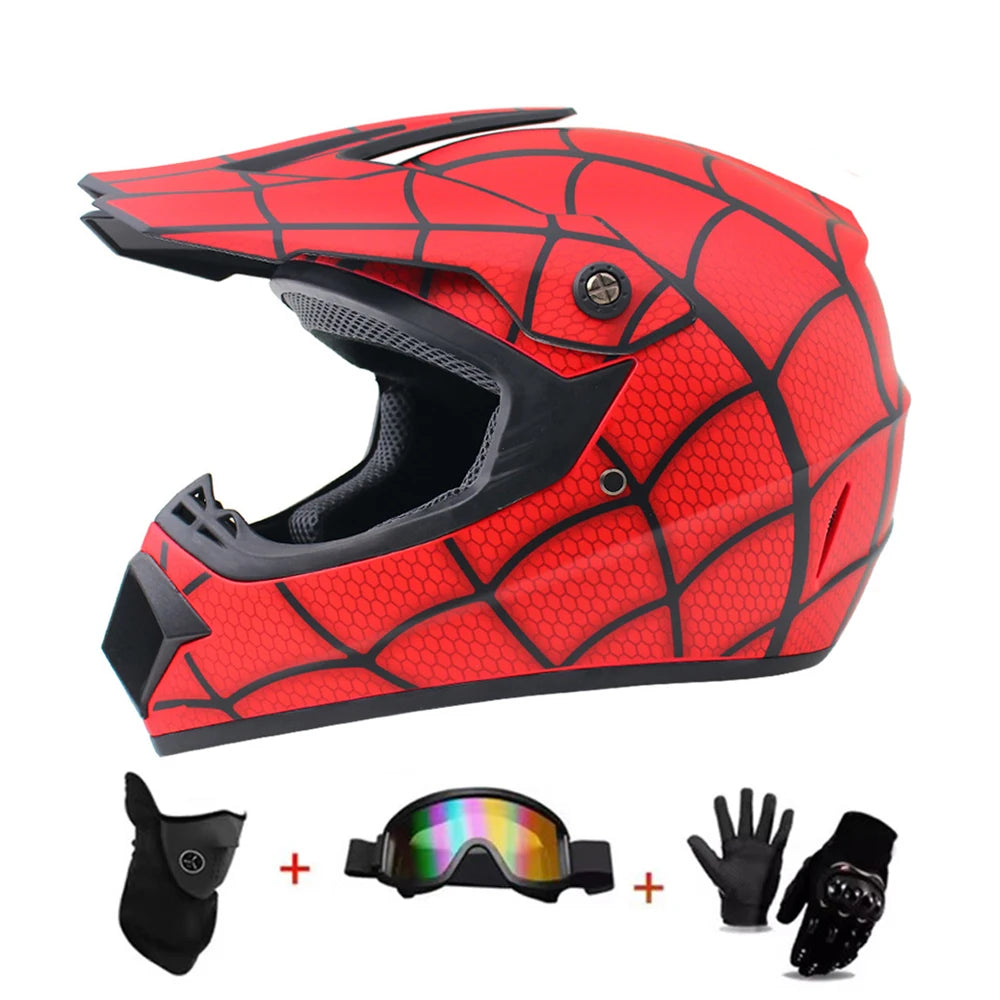 Kids MX Helmet Kit - DOT/ECE Certified Full-Face Helmet + Ventilated Off-Road Goggles + Riding Gloves