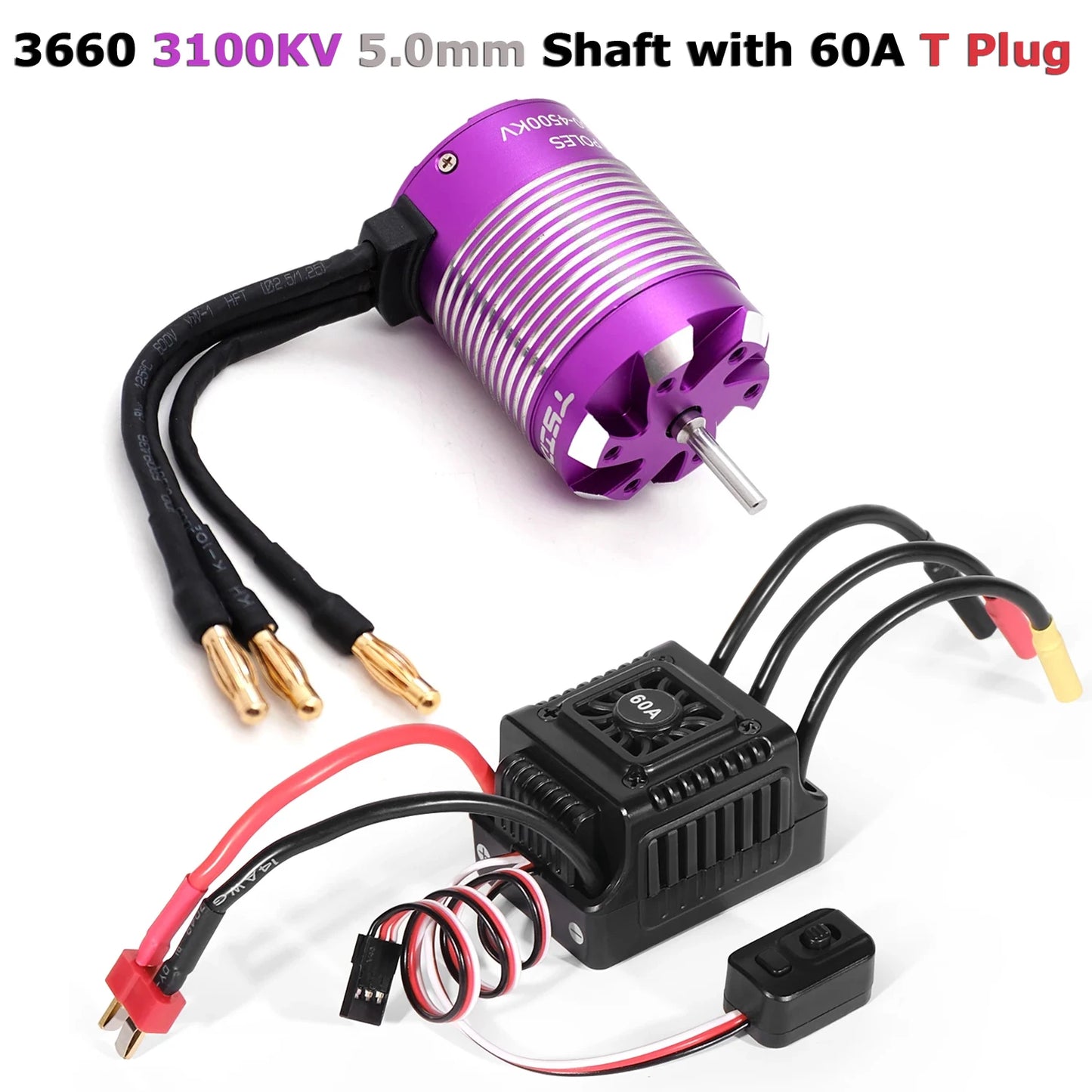 YSIDO 3650 3660 Brushless Motor with 60A ESC Combo 3.175/5.0mm Shaft For 1/10 Tamiya Traxxas Wltoys RC Racing Off-Road Truck Car