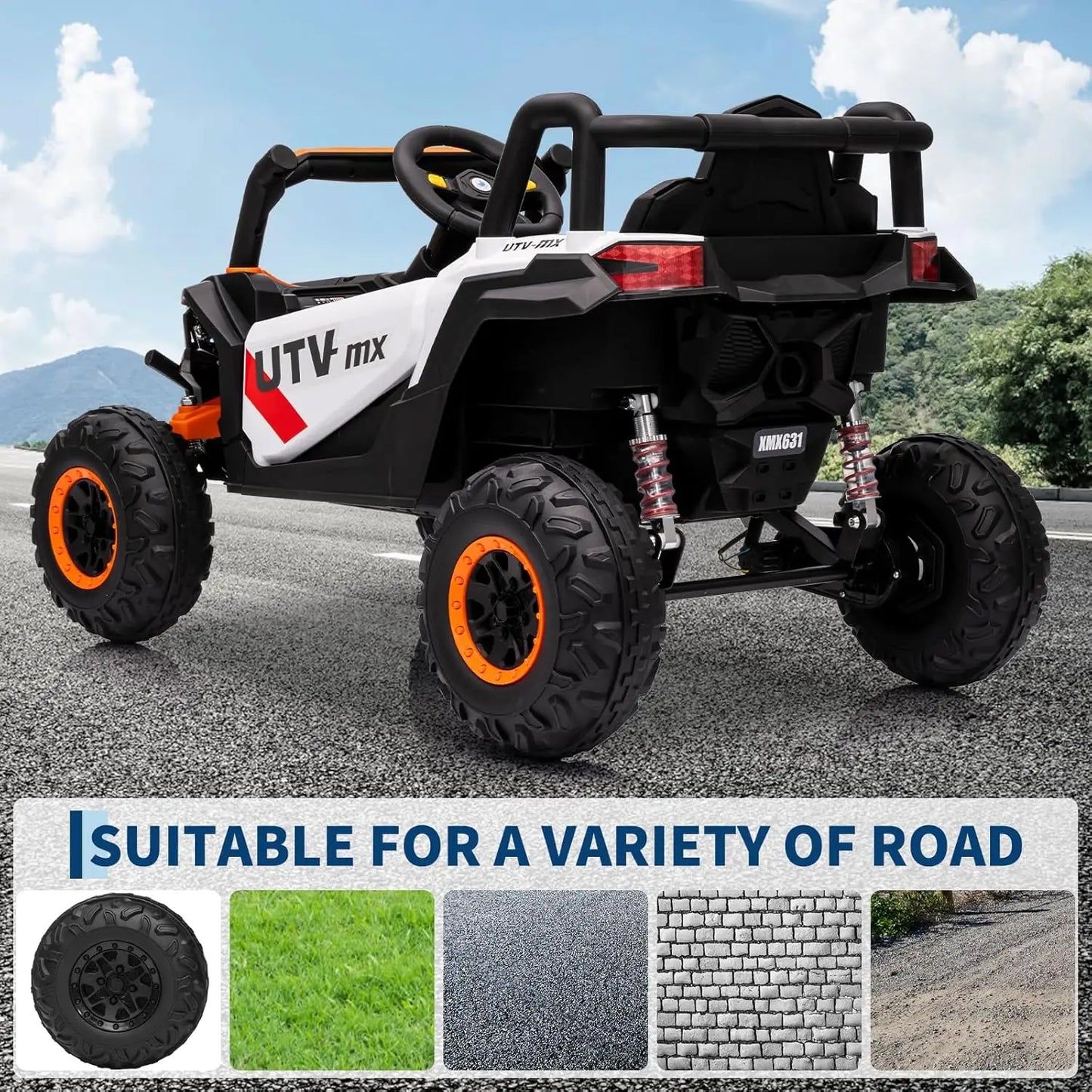 12V Kids Ride On Car,UTV Truck with Remote Control,4WD/2WD Switchable,Electric Vehicle with 4 Spring Suspension for Ages 3-8 Y