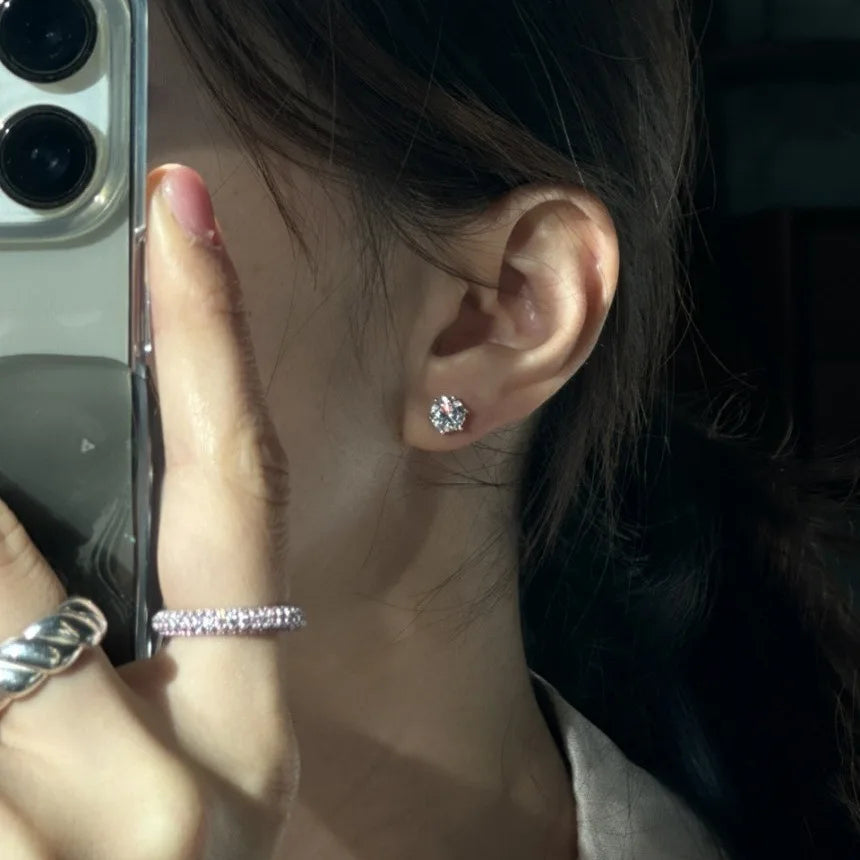 925 Sterling Silver Electroplated 18K Gold Simple Single Zircon Earrings for Women Temperament Classic Jewelry Accessories