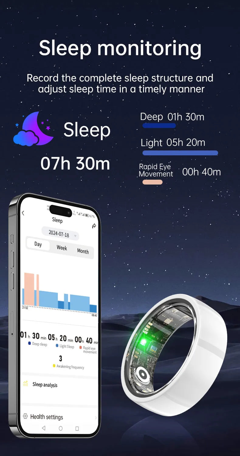 Smart Ring Bluetooth 5.1 Sleep Camera Remote Control Multiple Exercise Modes Wearable Fitness Ring