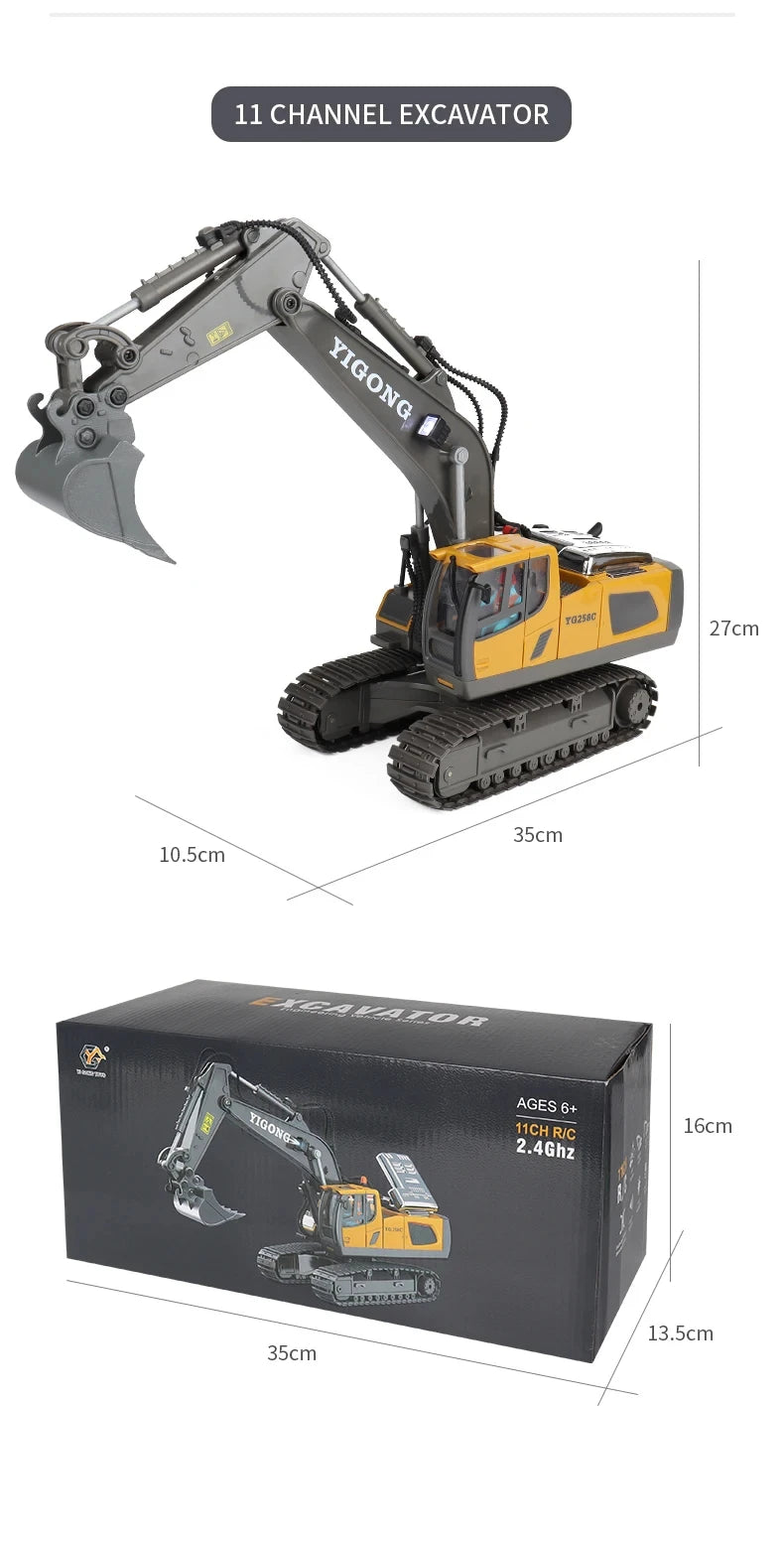 1:24 Scale 2.4G RC Construction Vehicle Toys Set for Kids: Excavator, Dump Truck, Loader, Bulldozer - Premium Alloy & Plastic