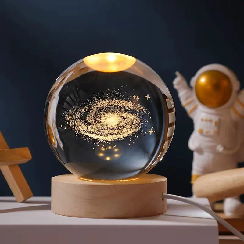 6cm 3D Crystal ball Crystal Planet Night Light Laser Engraved Solar System Globe Astronomy Birthday Gift Home Desktop Decoration