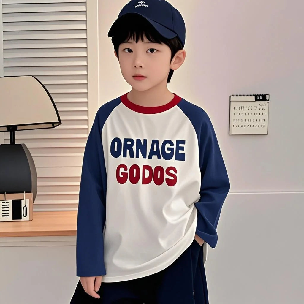 Baby Boys' Girls' Cotton T-shirts Color-blocking Long-sleeved Tshirts Casual Fashion Children's Clothing Base Shirts