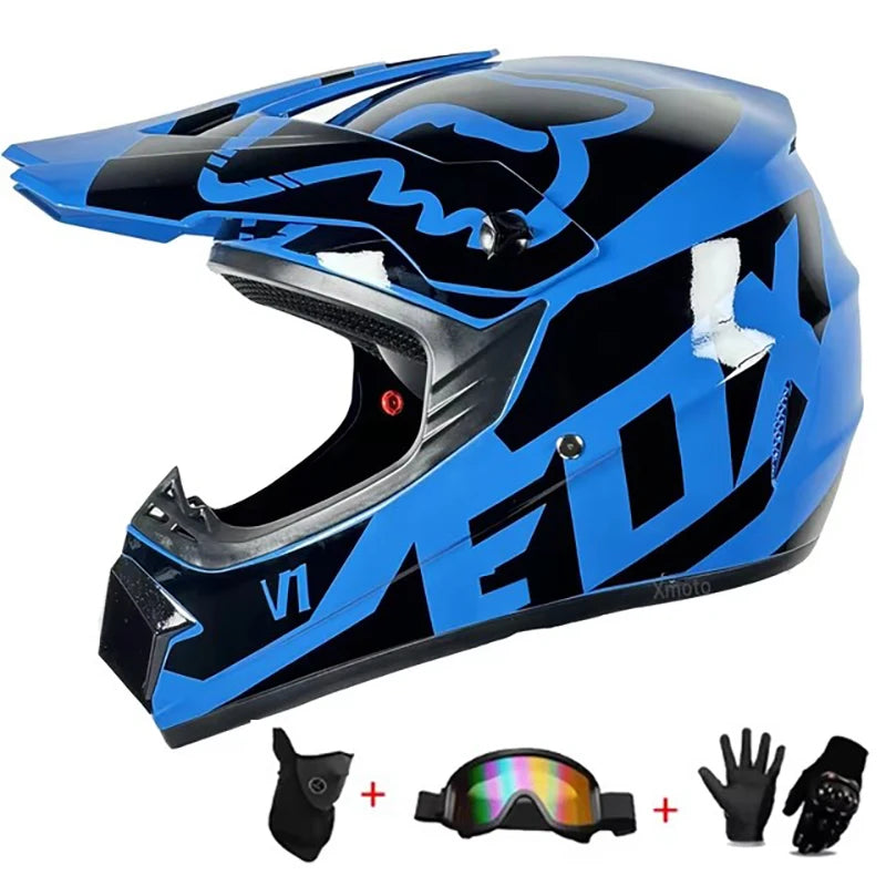 Kids MX Helmet Kit - DOT/ECE Certified Full-Face Helmet + Ventilated Off-Road Goggles + Riding Gloves
