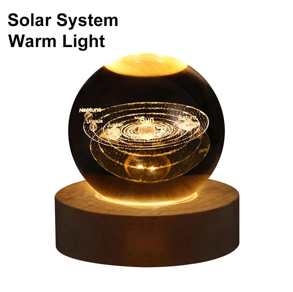6cm Bedside Lamp Solar Theme Cosmos Series Crystal Ball Night Lights Milky Way Moon Small Ornaments for Desk Creative Gift RGB