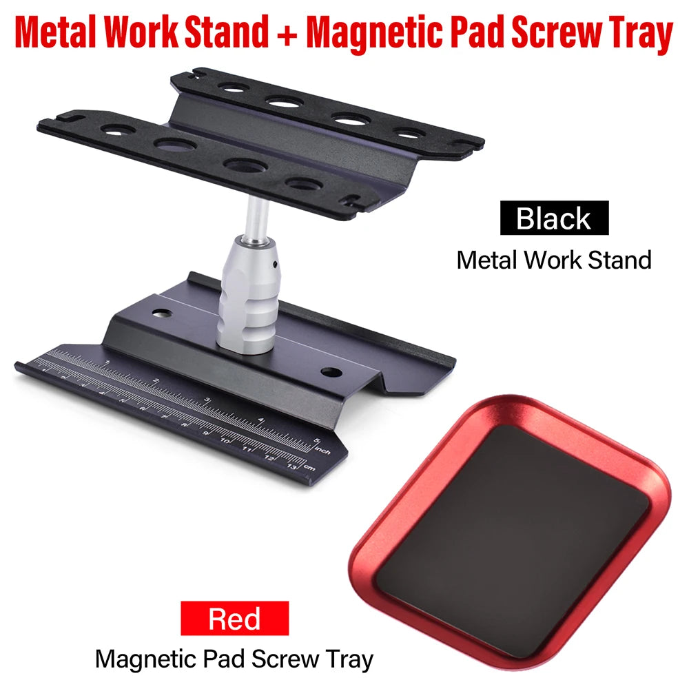 9IMOD RC Car Work Stand Metal Repair Workstation 360°Rotation Adjustable Height Magnetic Tray For 1:8 1:10 RC Model Car
