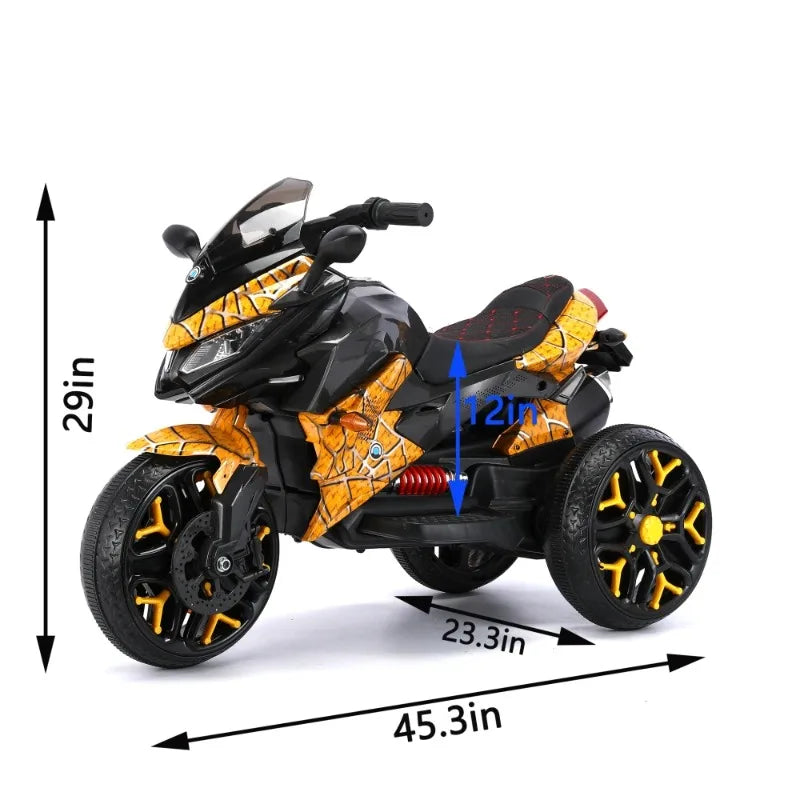 12V Rechargeable Kids Ride On Motorcycle, 3-Wheel Electric Motorbike with PU Seat, Training Wheels, Manual Throttle, LED Lights