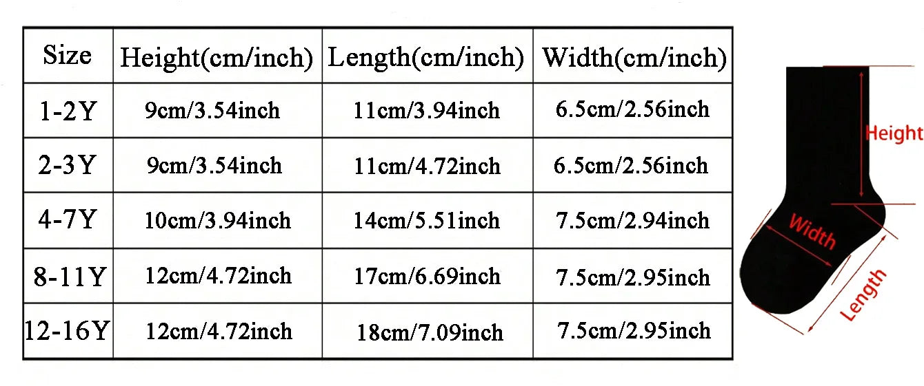 5 Pairs of Children's Thick Terry Socks with Letter Print, Warm and Fleece-Lined Mid-Calf Length Baby Glove Socks.