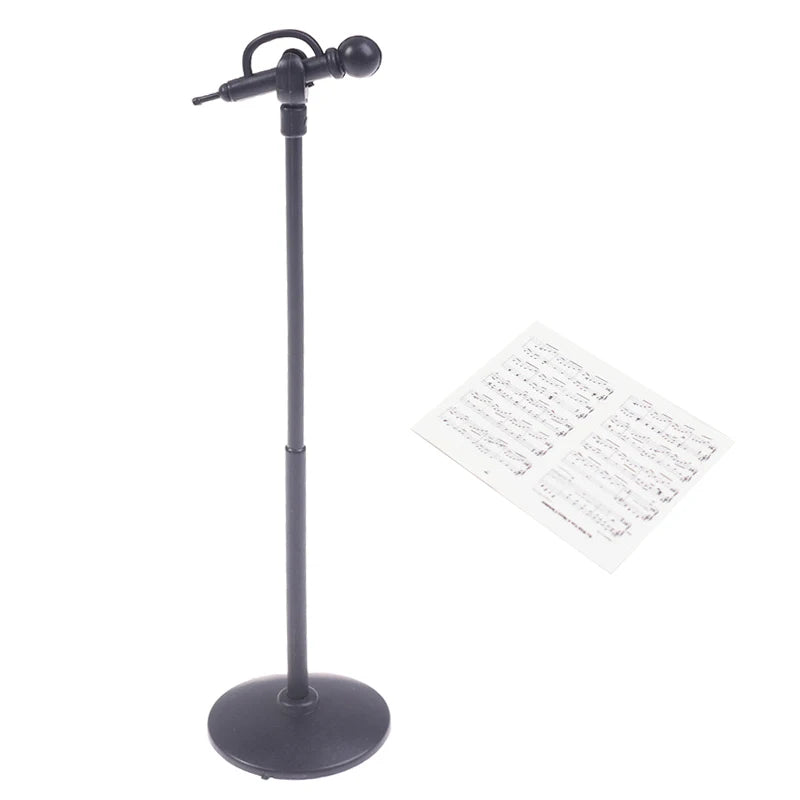 1:12 Dollhouse Miniature Guitar Microphone Sheet Music Combination Musical Instrument Furniture Model Decor Accessory