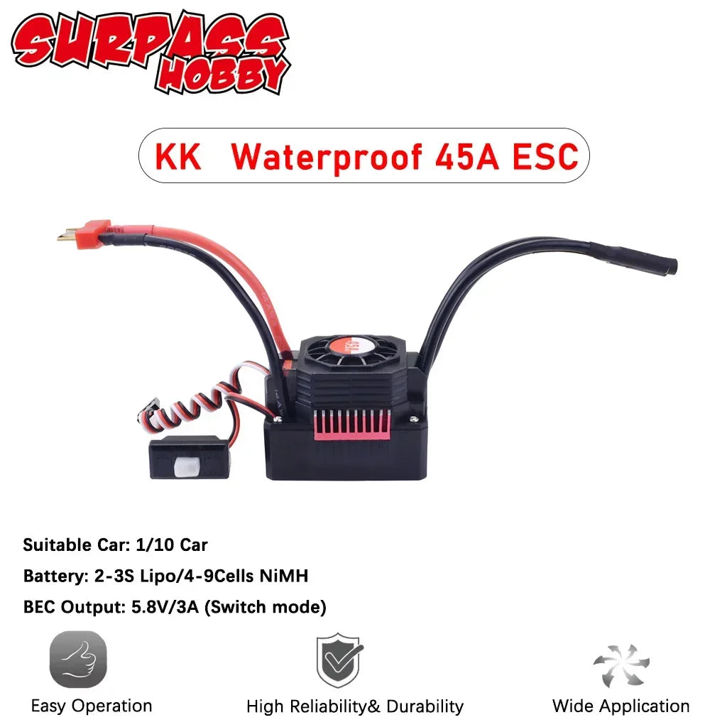 SURPASS HOBBY 25A 35A 45A 60A 80A 120A 150A Waterproof Brushless mini ESC T/XT60  for 1/10 RC Car Crawler speed controller Motor