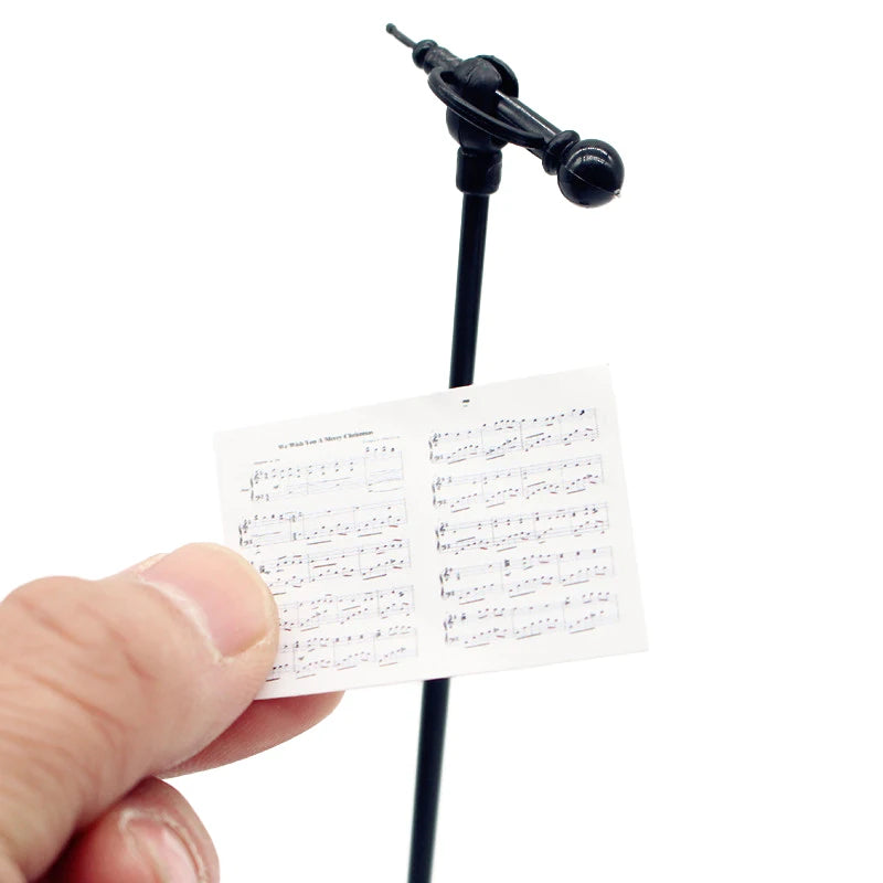 1:12 Dollhouse Miniature Guitar Microphone Sheet Music Combination Musical Instrument Furniture Model Decor Accessory