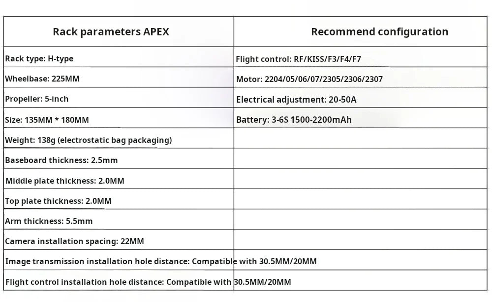 APEX 5 inch 225mm 225 Carbon Fiber Quadcopter Frame Kit 5.5mm Arm For FPV Freestyle RC Racing Drone Models