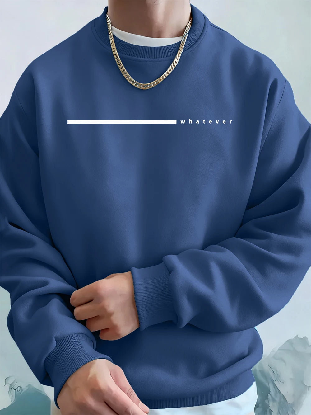 Simple Whatever Letter Printed Men'S Sweatshirt Winter Loose Hoodie Sports Crewneck Fleece Warm Sportswears Basics Men Clothes