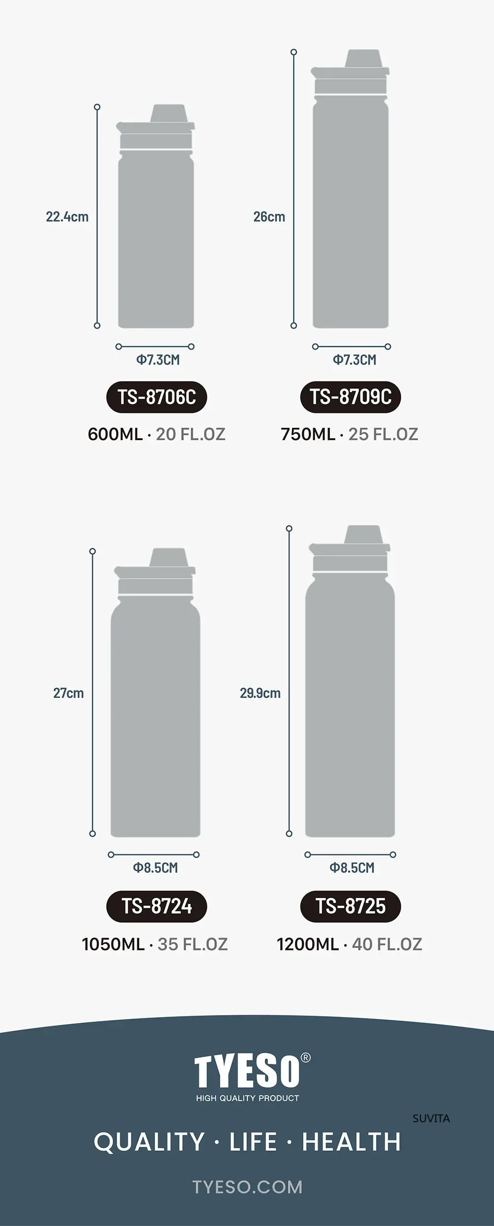 Tyeso Stainless Steel Thermos Water Bottle Portable Sport Vacuum Flask Keeps Cold and Heat Thermal Mug Insulated Car Tumbler Cup