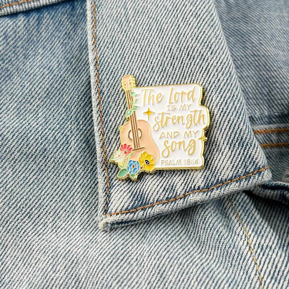 Psalm 118:14 Enamel Pin The Lord is My Strength And Song Badge Christian Brooch Floral Bible Jewelry Gift