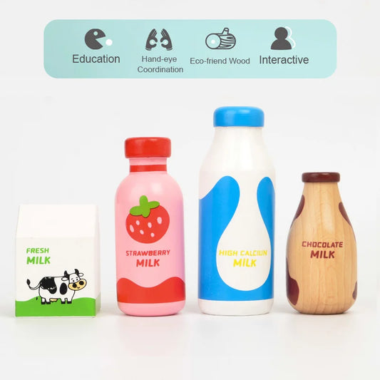 1pc Wooden Milk Bottle Pretend Play Kitchen Food Toys for Children Imitation Games Preschool Montessori Educational Toys