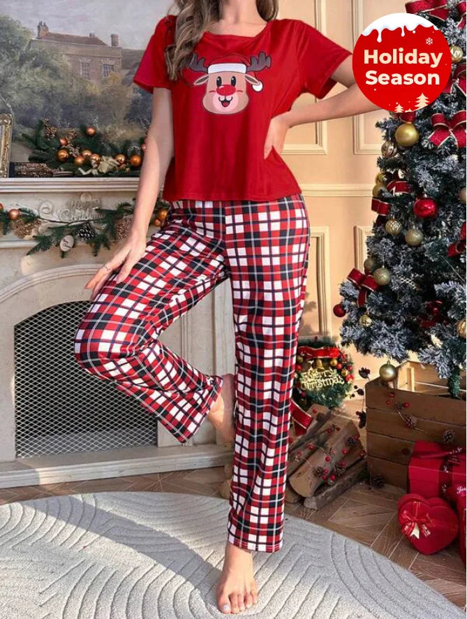 Merry Xmas Family Look Pyjamas Short Sleeve O Neck Sleepwear Adults Kids Christmas Matching Pajamas Set Cute Print 2 Pieces Suit
