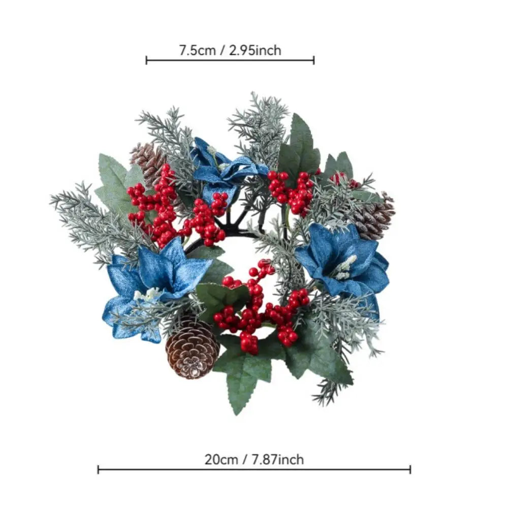 Red Christmas Flowers Wreath Artificial Berries Pinecone Pine Candlestick Wreaths Garland Candle Ring Table Home Party Decor
